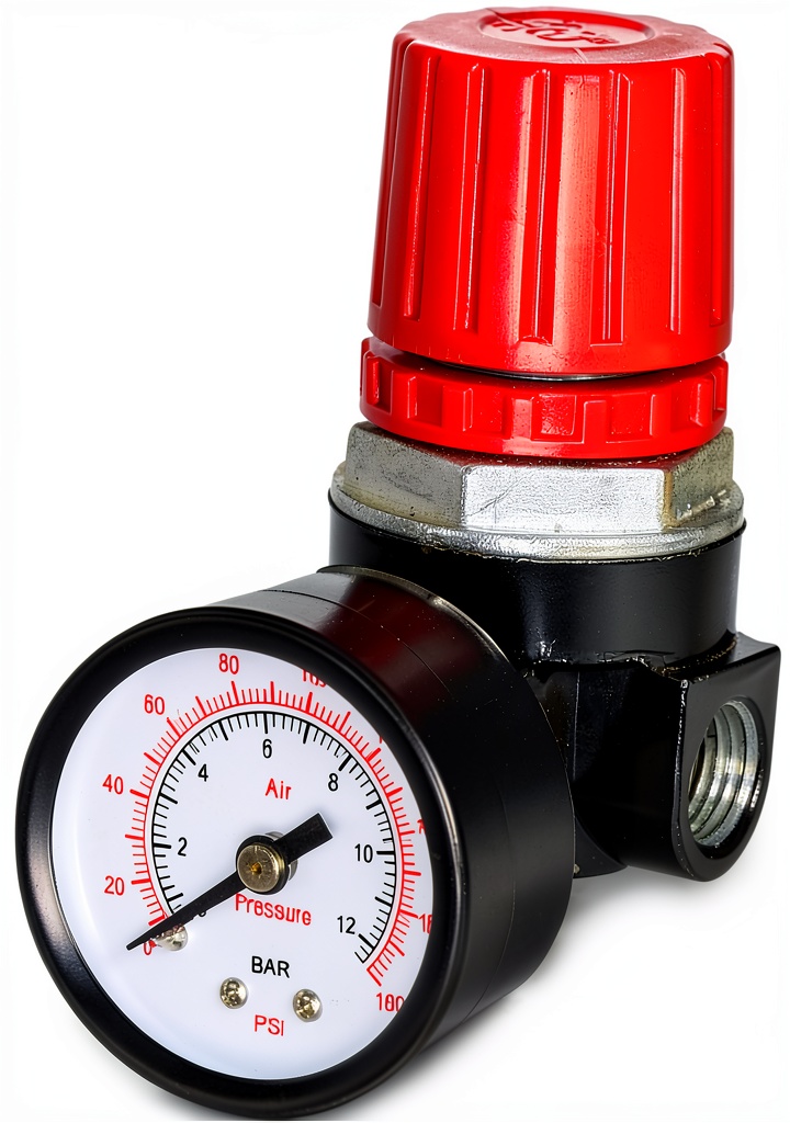 KWEOTUGO air compressor pressure regulator installed on a workshop compressor