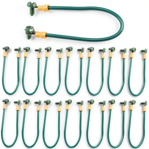 Grounding Pigtail: 12AWG Green Stranded Copper Wire, 8-Inch Length, with 10/32 x 3/8 Green Screw - Quick 5-Second Installation(15 Pack)-0